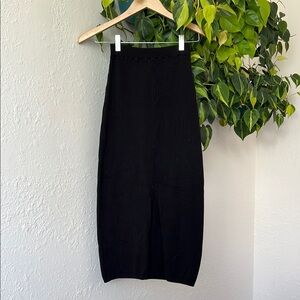 Free People Black Ribbed Midi Pencil Skirt